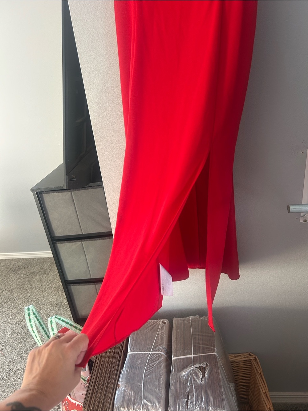 Abercrombie & Fitch Red Spaghetti-Strap Midi Dress with Side Slit - Picture 6 of 9